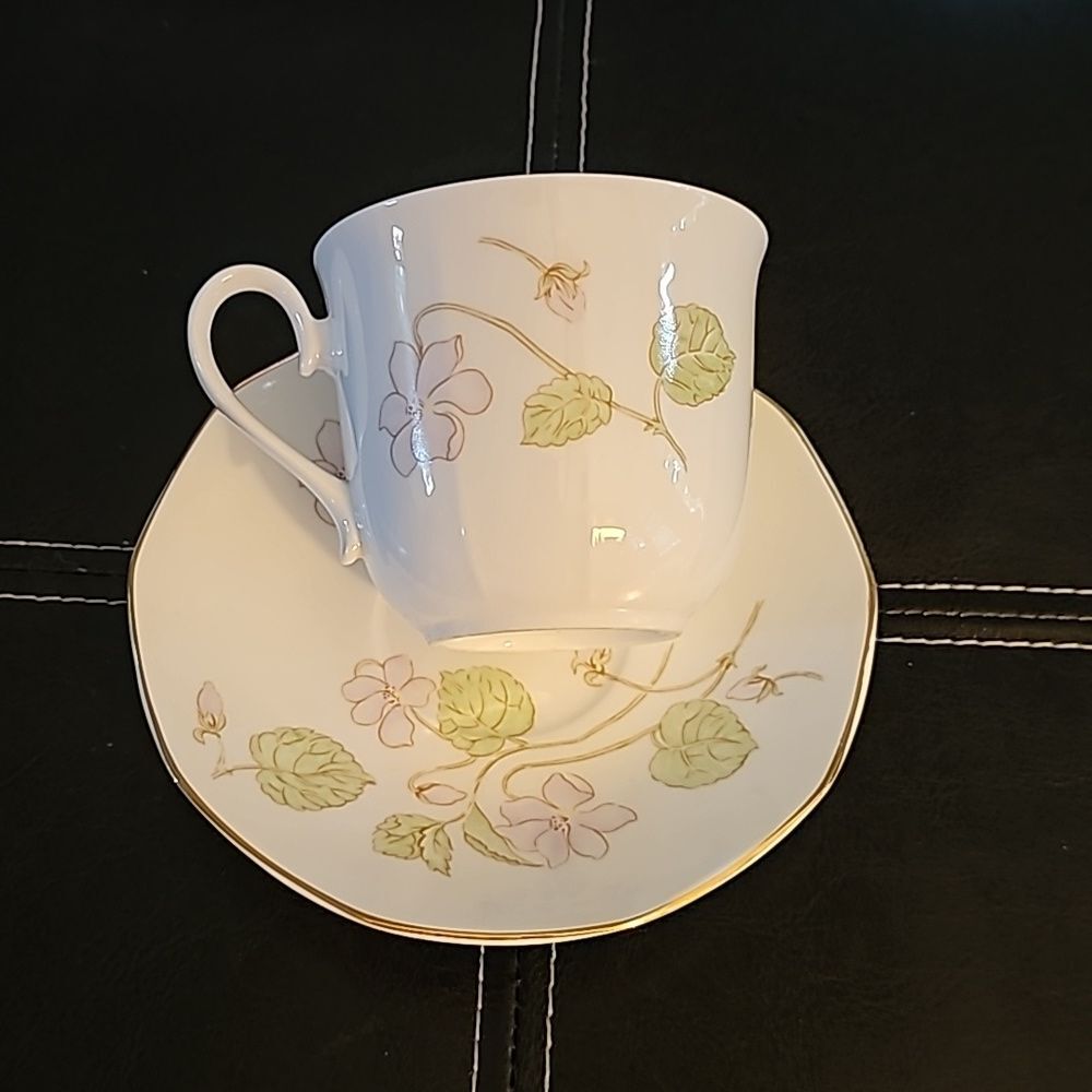 Royal Dover England China Cup & Saucer Set Pastel Spring Flowers Fine Bone China